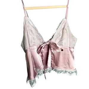 Pink Crop Top Women's Size Large/XL Coquette Preppy Girly Girl Tie Front Silky